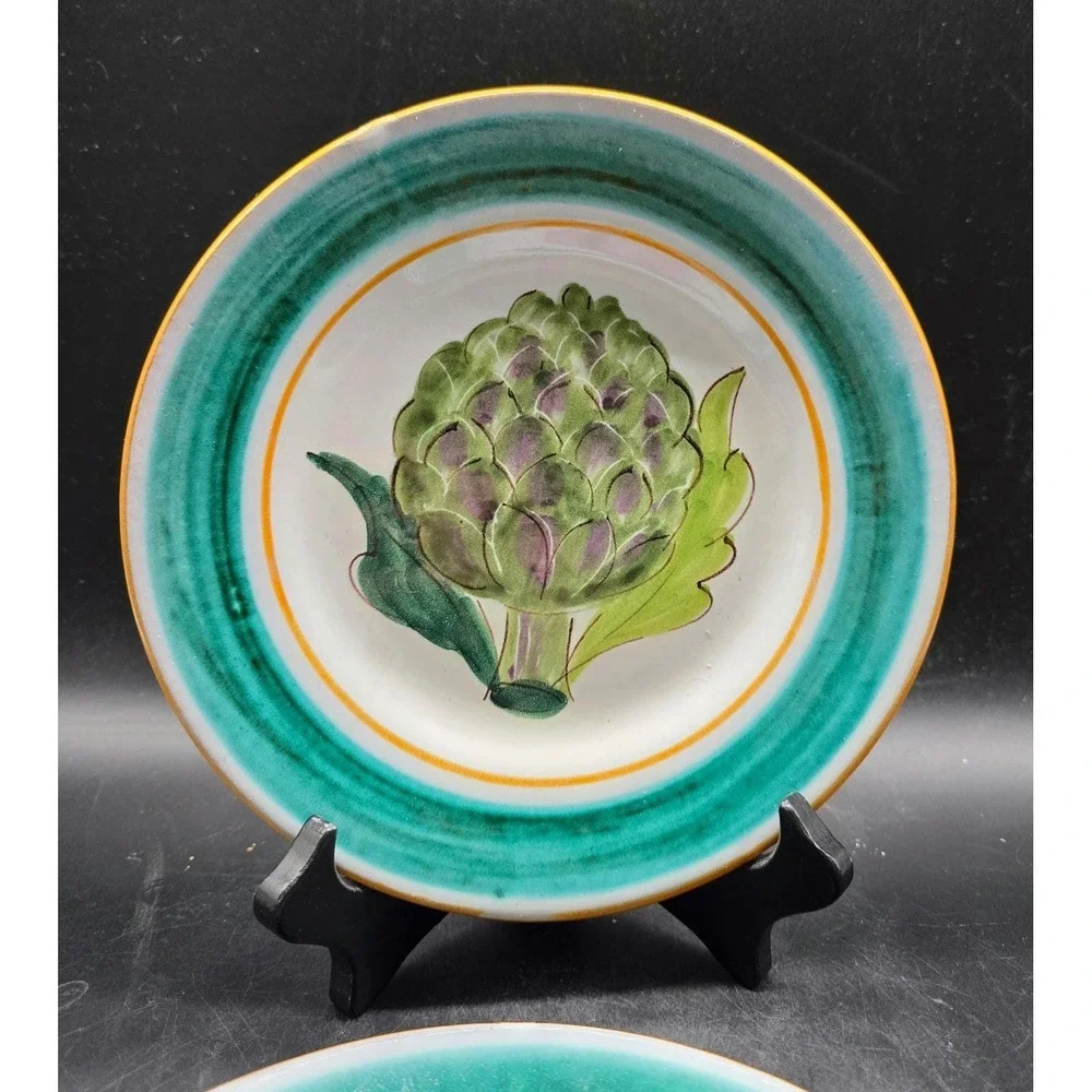 Vintage Italian Hand Painted Ceramic Fruit Salad Dessert Plates Set of 6 8